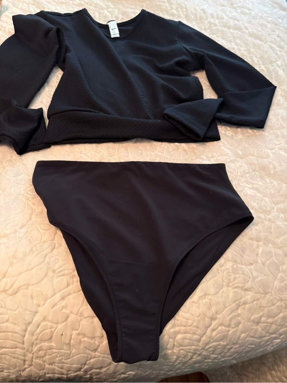 Seea Black Textured Long-Sleeve Swim Sweater